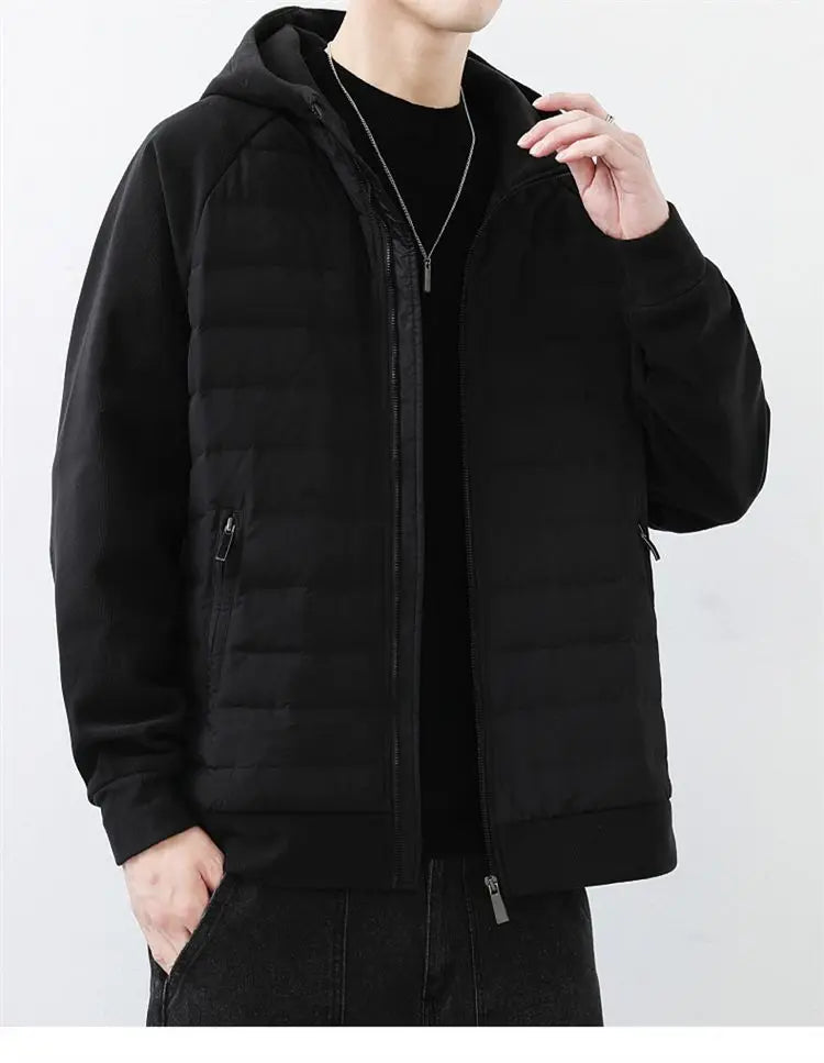 90 duck down jacket men fashion splice loose casual lightweight down hooded down jacket winter warm hoody coat outerwear unique default style 1137