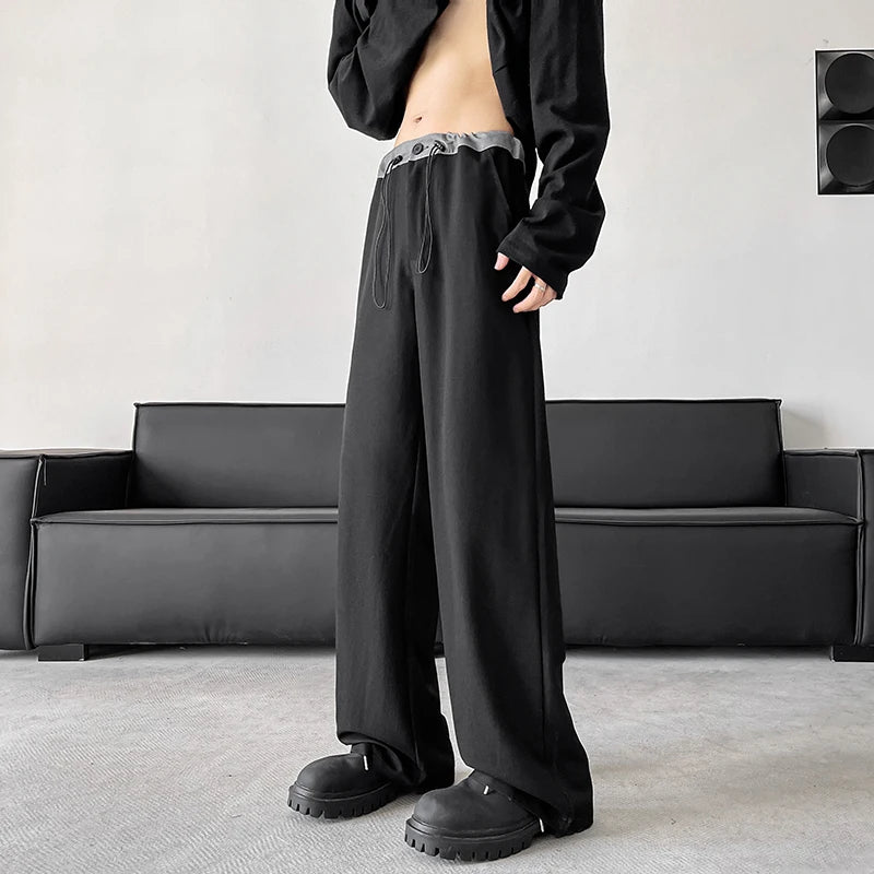 blue gray black elastic waist suit pants men fashion society pants korean loose straight casual pants mens office trousers unique default style 1132