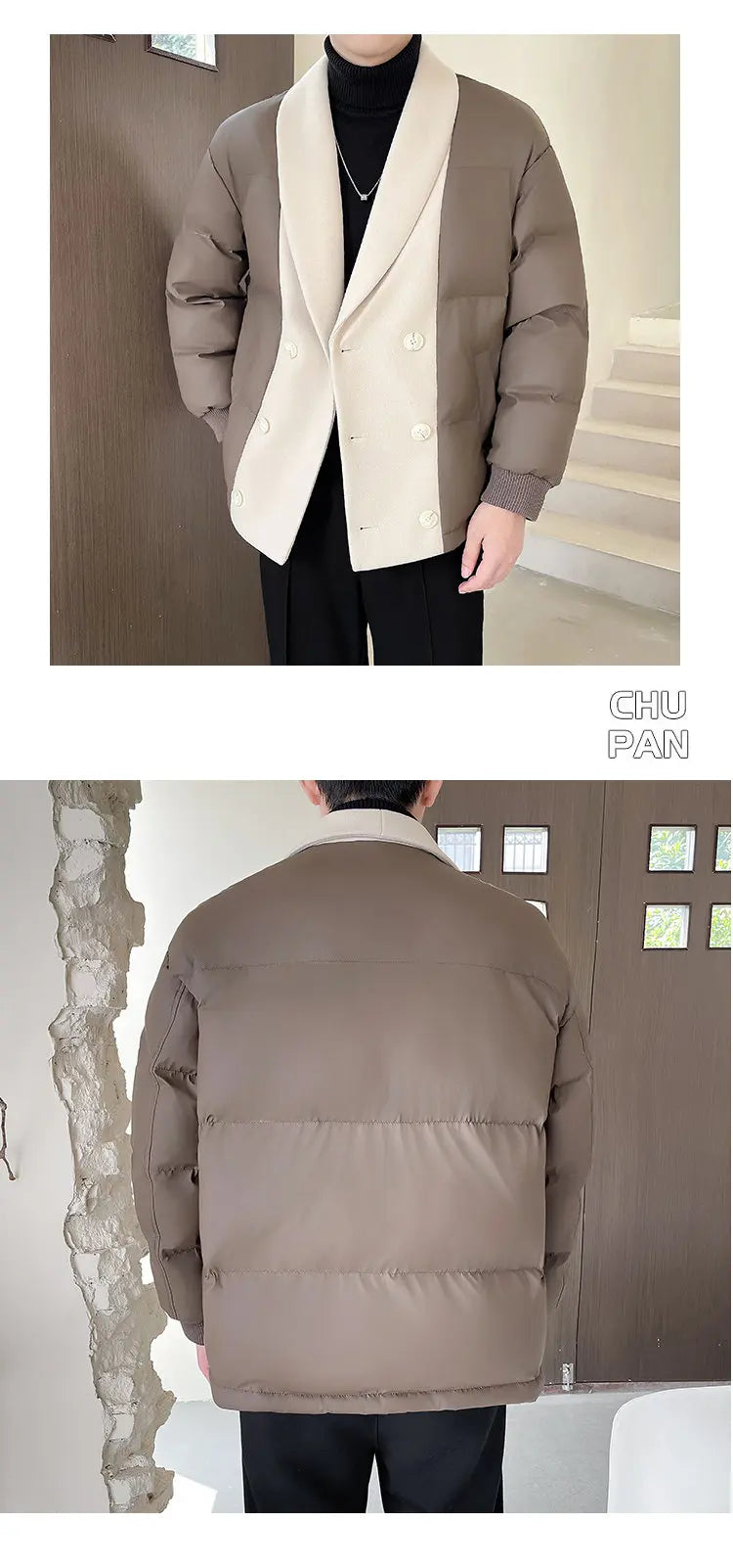men winter woolen splice cotton padded business casual thicken warm jacket korean streetwear fashion parkas coat outerwear unique default style 1476