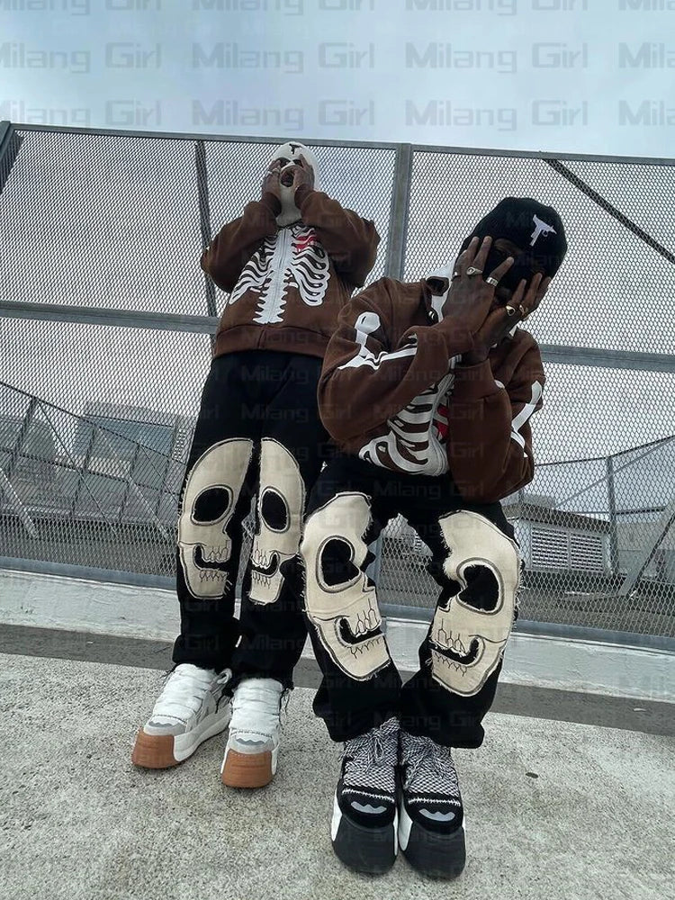 Men Gothic Skeleton Graphic Hoodies zip up Harajuku Punk Fashion clothing Sweatshirt Zipper Oversized Streetwear Style Jacket Street King Limited