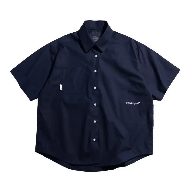 Summer Japanese retro Hong Kong style workwear short-sleeved shirt for women street loose casual versatile Korean style shirt Street King Limited