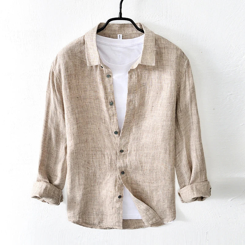 Vintage Linen Shirt Men Spring Autumn New Khaki Lapel Loose Long Sleeve Shirt Retro Casual Solid Breathable Cardigan Top Tees Street King Limited