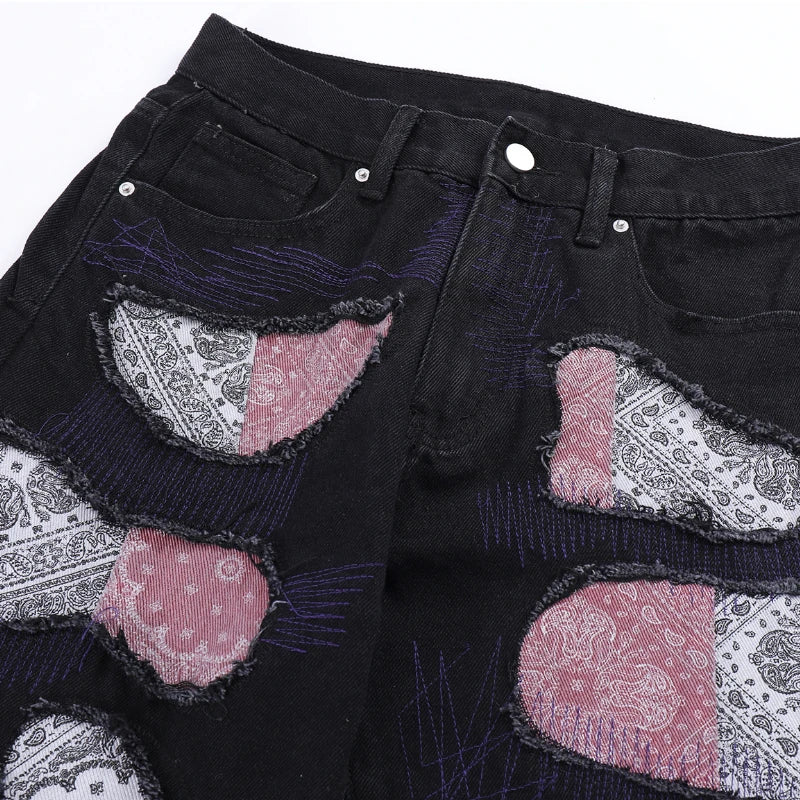 patchwork harajuku denim jeans mens zipper jeans hip hop fashion streetwear new casual straight joggers pants jeans for men streetwear sweatpants