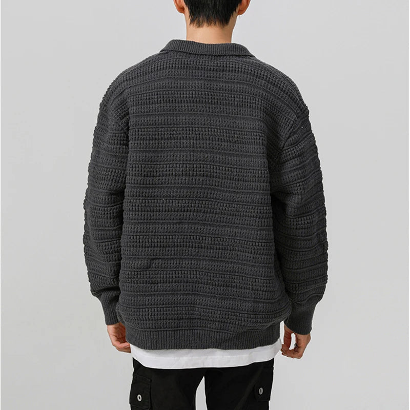 men streetwear fashion loose casual retro stripe knitted sweater cardigan jacket autumn knitwear jumper coat outerwear unique default style 1252