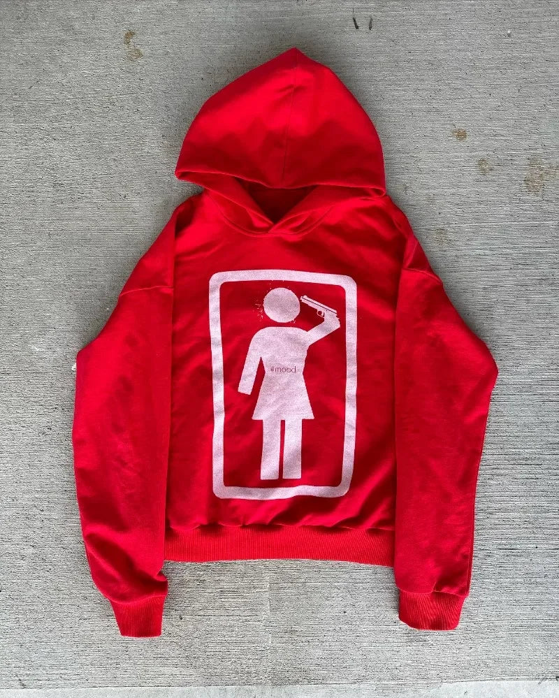 American Gothic Cartoon Pattern Oversized Hoodie Women's Y2K Street Hip Hop Harajuku Fashion Loose Long Sleeve Sweatshirt Men's Street King Limited
