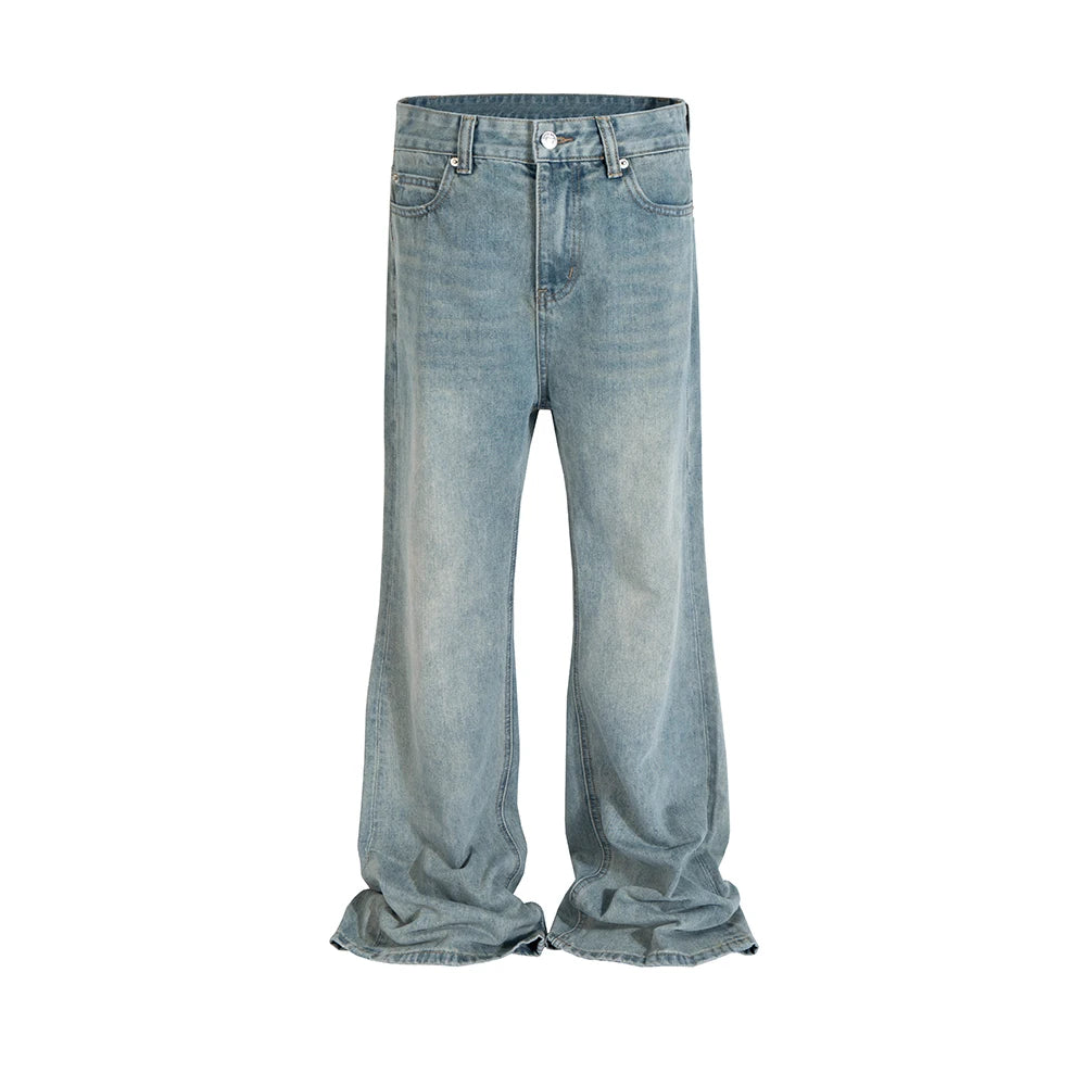 vintage washed blue solid boot cut for men and women straight baggy denim trousers ropa hombre loose casual flare jeans pants vintage washed jeans