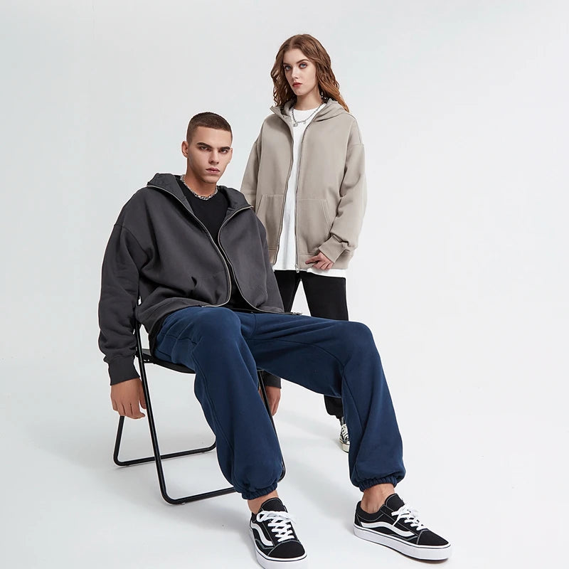Streetwear Solid Color Ninja Zipper Hoodies Men's Fleece Turtleneck Cardigan Outdoor Oversized Hoody Plus Velvet Charge Coat Street King Limited