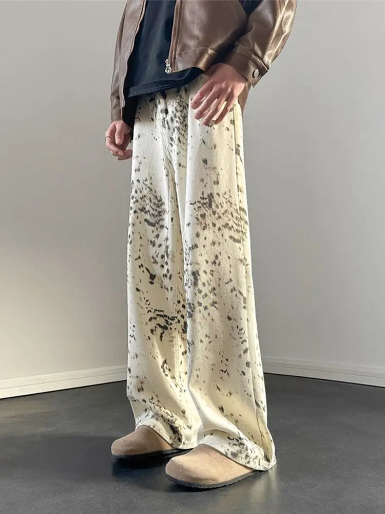summer leopard print jeans for men and women american street trend retro micro horn loose hip hop straight leg casual pants y2k denim street jeans