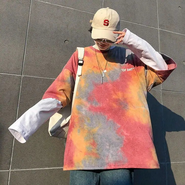 Summer national trend hip-hop tie-dye short-sleevedstyle Korean version ins loose couple's five-point half-sleeved T-shirt top Street King Limited