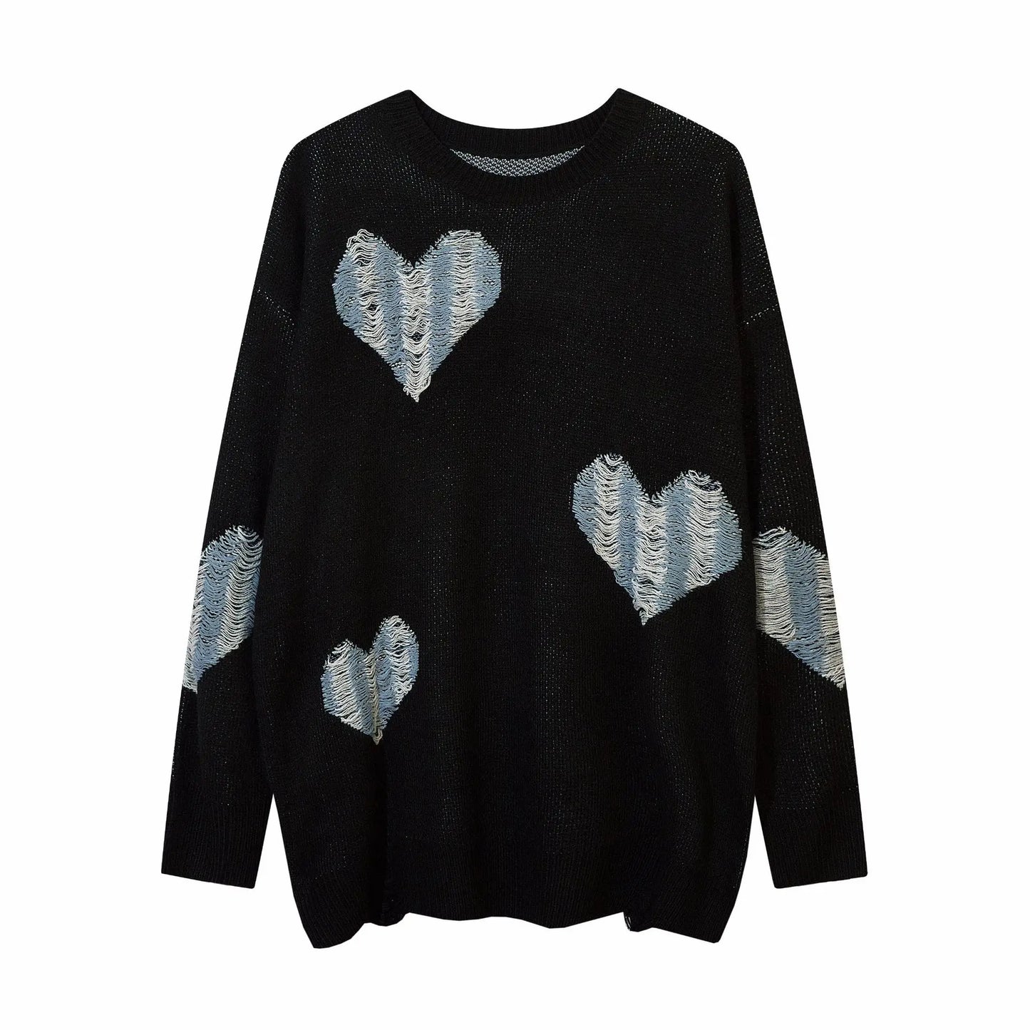 2023 Vintage Sweater Ripped Distressed Heart Graphic Knitted Jumpers Men Streetwear Harajuku Oversized Sweaters Y2K Pullover Street King Limited