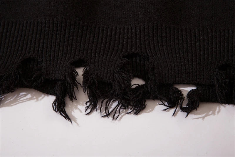 Half High Collar Goth Women Men Sweaters Oversized Long Sleeve Knitted Pullovers Y2k Men Ripped Sweater Harajuku Streetwear Tops Street King Limited