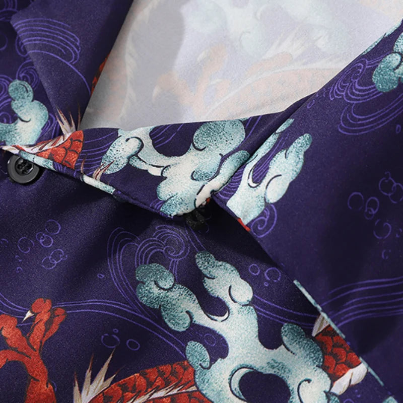 Men Dragon Print Chinese Style Shirt Casual Short Sleeve Hawaiian New Summer Shirts Hip Hop Streetwear Loose Top Harajuku Shirts Street King Limited