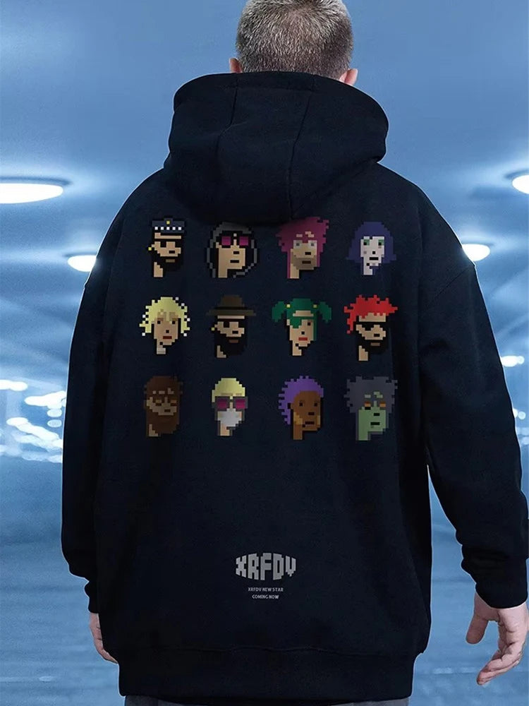 Funny Pixel Figure Graphic Hoodies For Men Autumn Y2K Streetwear Pullovers Hooded Sweatshirts Hombre Harajuku Hip Hop Hoody Street King Limited