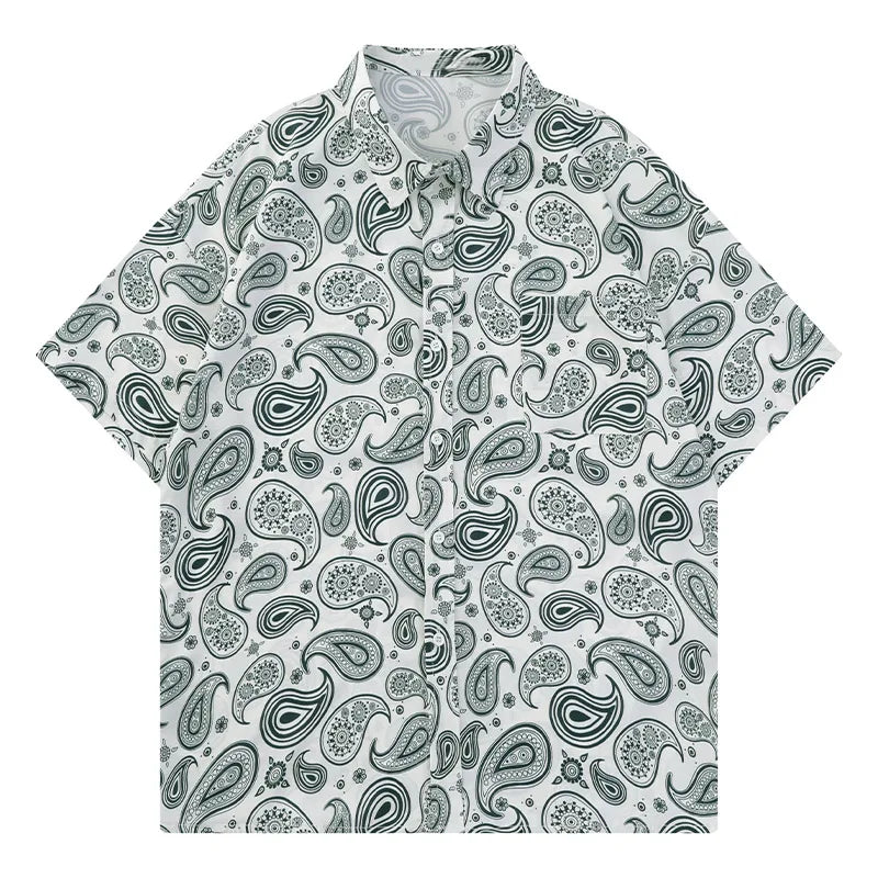 Men Short Sleeve Shirts Paisley Printed Blouses American Retro Oversize Casual Summer Tops High Street Lapel Shirts Unisex Street King Limited