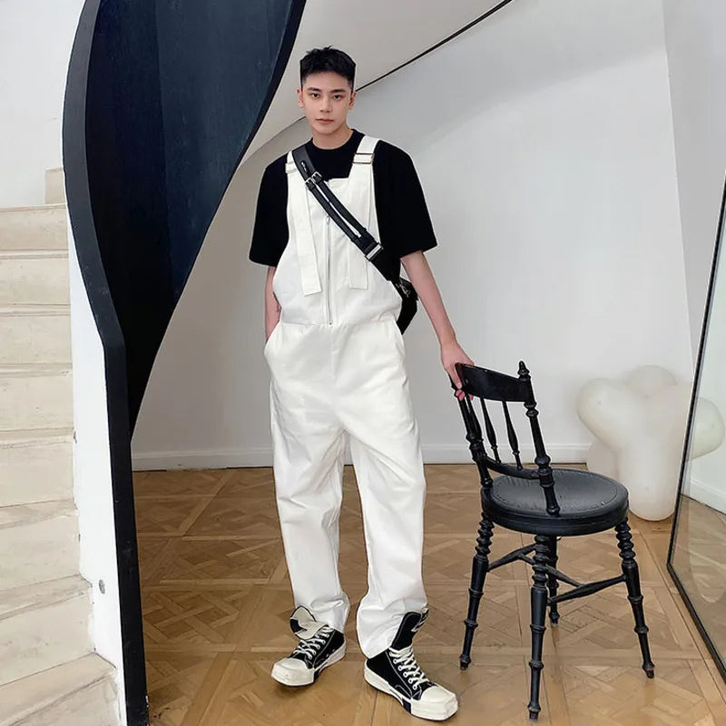 Trendy Men's Shoulder Strap Jumpsuit Pants Washed Loose Fitting Workwear Pants Multi Pocket Streetwear Cargo Suspenders Pants Street King Limited