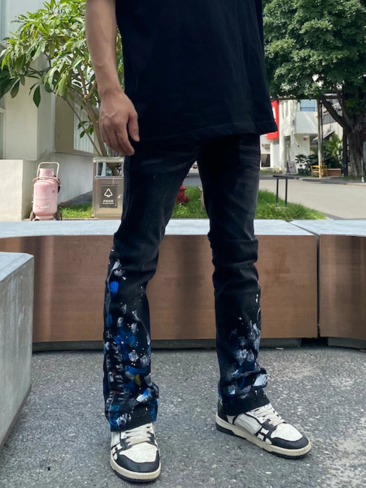 graffiti printed skinny denim jeans men casual buttons fly slim straight biker trousers jeans fashion hip hop jean pants joggers unique joggers style 2388