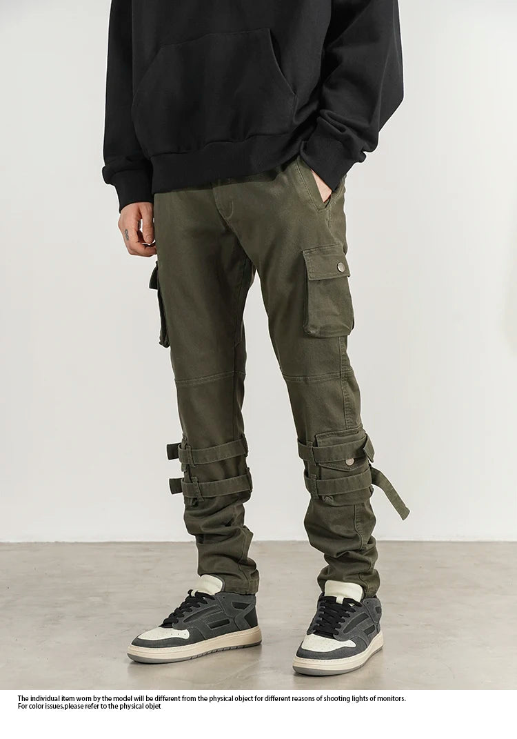 mens high street jeans casual hip hop military cargo pockets trousers new fashion slim fit zipper skinny denim pants joggers unique joggers style 1688