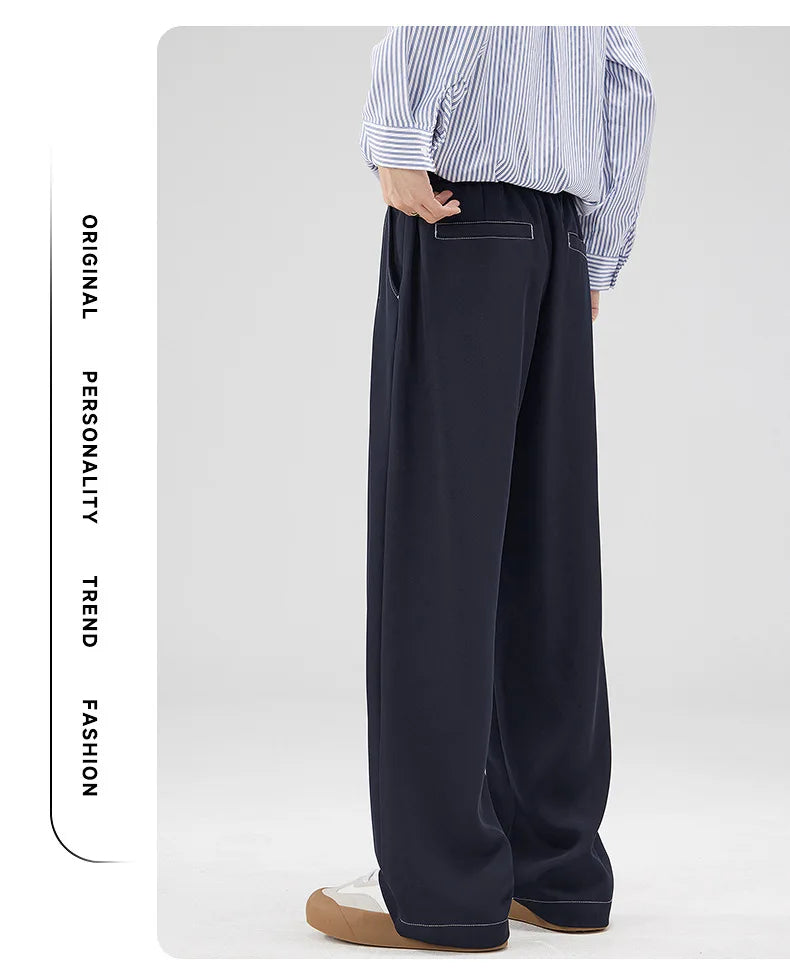 men bright line elastic waist streetwear fashion loose casual plus size straight suit pants work man business trousers unique default style 1806