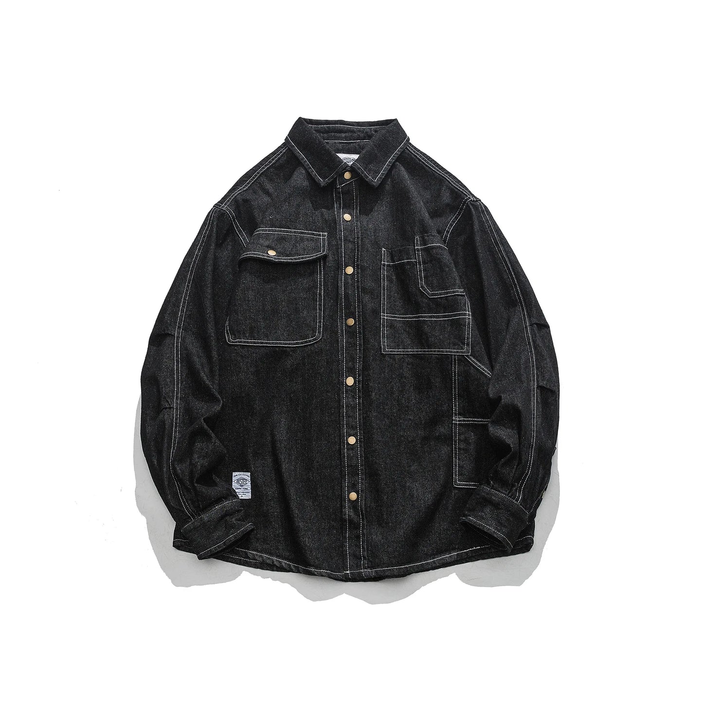 Vintage Men's Spring And Autumn New Washed Distressed Denim Shirt Jacket Loose Casual Long-Sleeved Coat Jacket Street King Limited