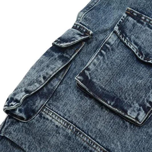fashion loose streetwear cargo denim jeans unisex casual multi pocket wide legs jean pants hip hop joggers mens baggy jeans unique joggers style 1946