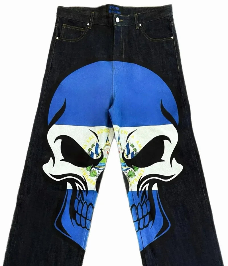 y2k harajuku high street fashion brand fashion washed jeans street hip hop high waist animation printed oversized wide leg pants unique jeans style 3213