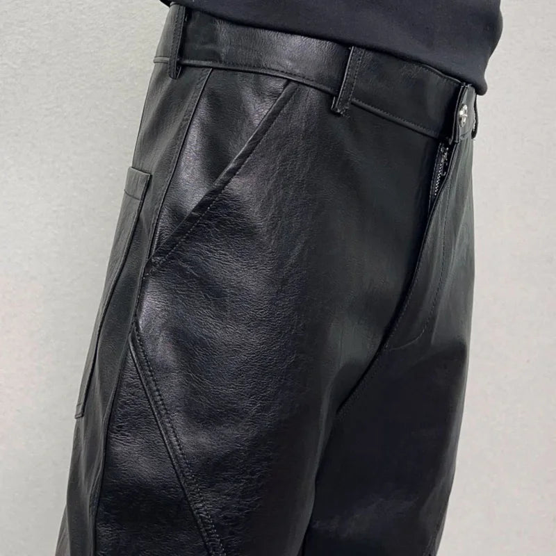 men streetwear fashion hip hop punk gothic vibe casual leather bell bottoms pant man boyfriend flared trousers unique default style 2894