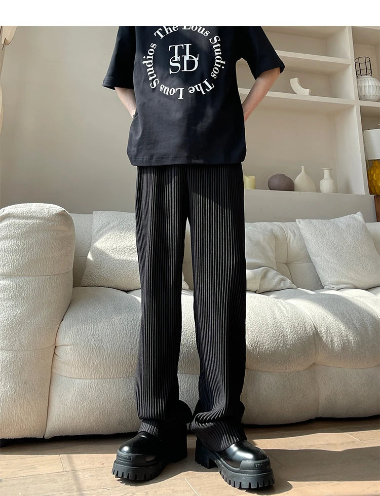 Summer Pleated Pants Men Oversized Fashion Casual Ice Silk Pants Men Streetwear Hip Hop Loose Wide Leg Pants Mens Trousers S-2XL Street King Limited
