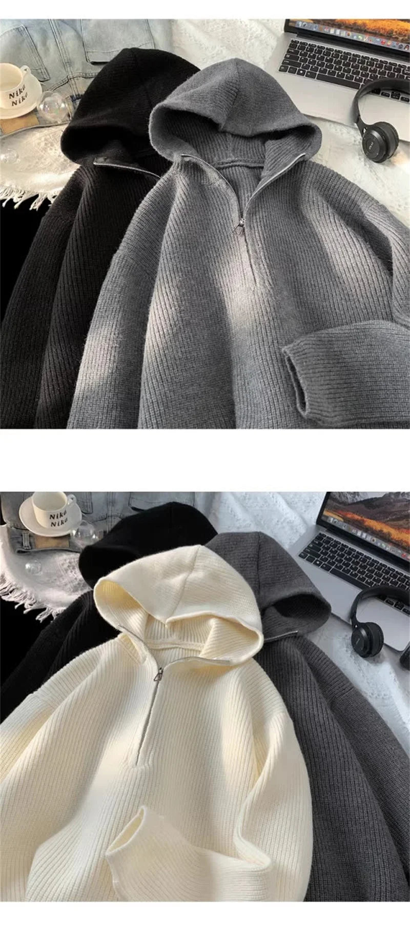 New Half Zipper sweater Knitted Sweater For Men Y2K Vintage Long Sleeve