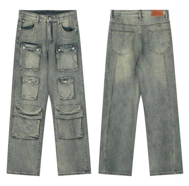 hip hop cargo denim pants streetwear plain denim pants mens harajuku cotton casual joggers jeans loose straight pants trousers unique joggers style 2838