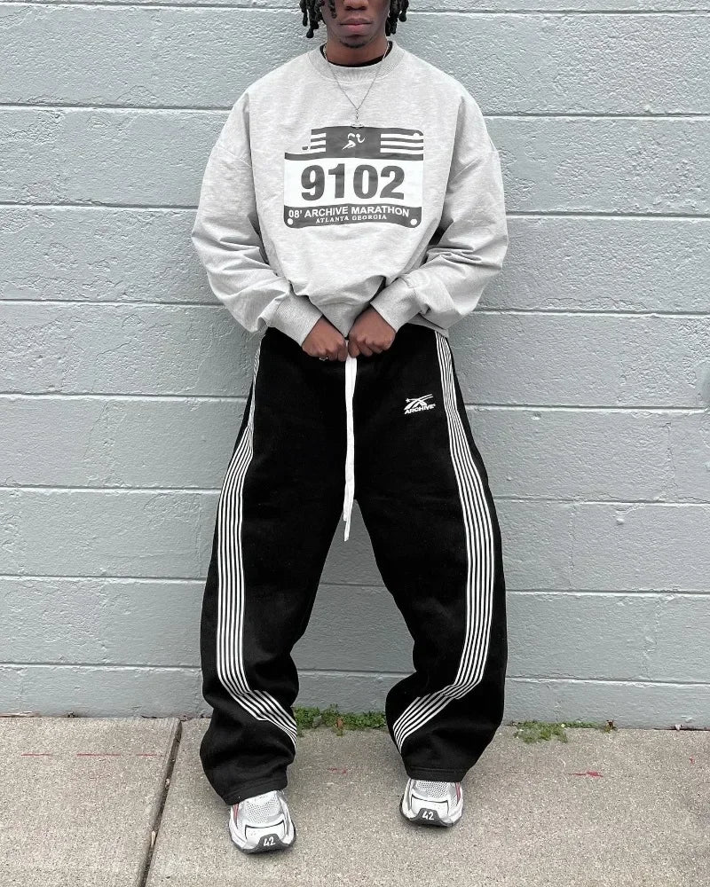 retro harajuku hip hop american y2k new casual pants side striped casual pants mens womens street drawstring high waist pants unique default style 3719