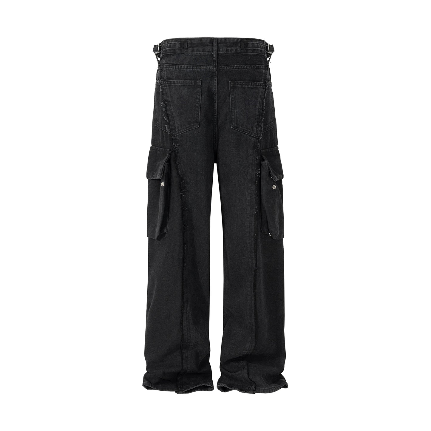 y2k streetwear tassel multi pocket jeans for men straight solid baggy cargo pants pantalones hombre casual denim trousers unique cargo style 882