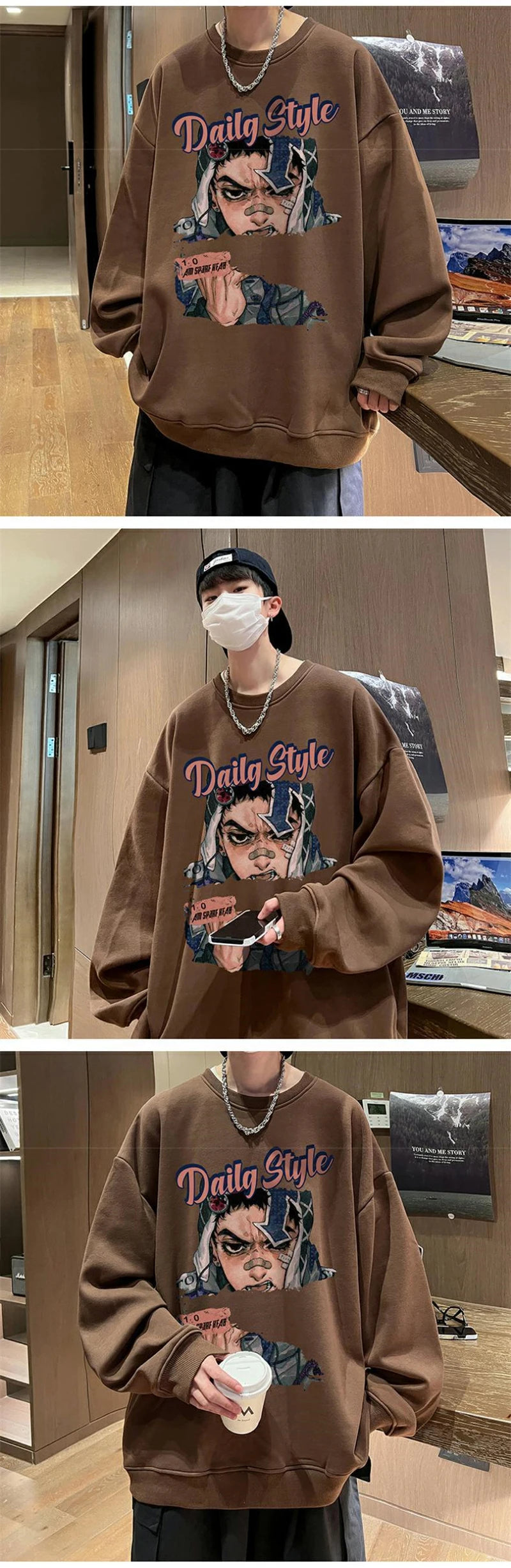 New Anime Boy Printed Men's Crewneck Sweatshirts Autumn Y2K Vintage Fleece Pullover Hoodies Streetwear Hip Hop Hoody Clothes Street King Limited