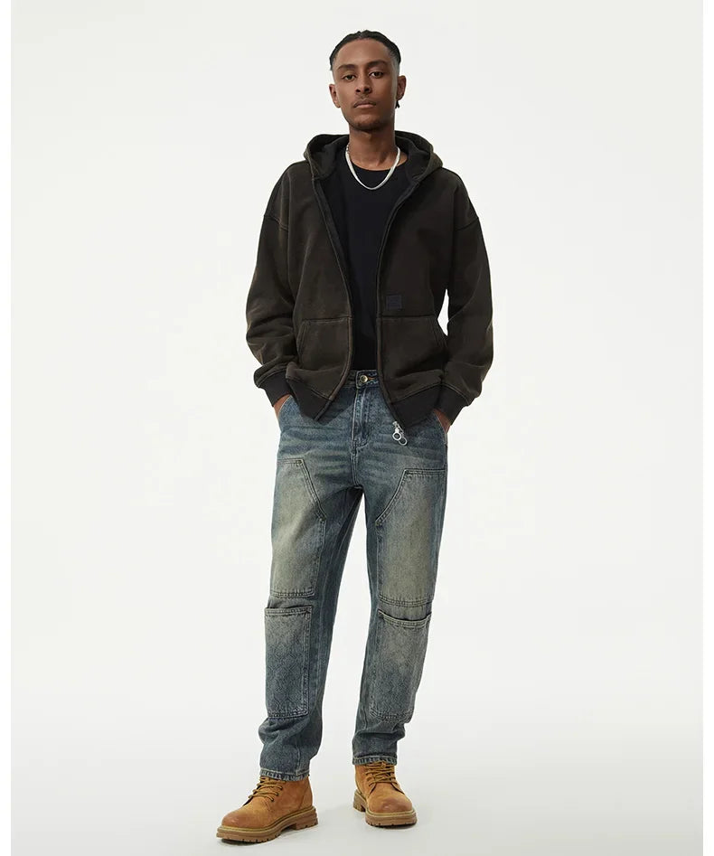 men streetwear fashion loose casual plus size denim harem jeans pant cityboy retro splice pocket cargo jeans trousers 40 38 unique cargo style 3056