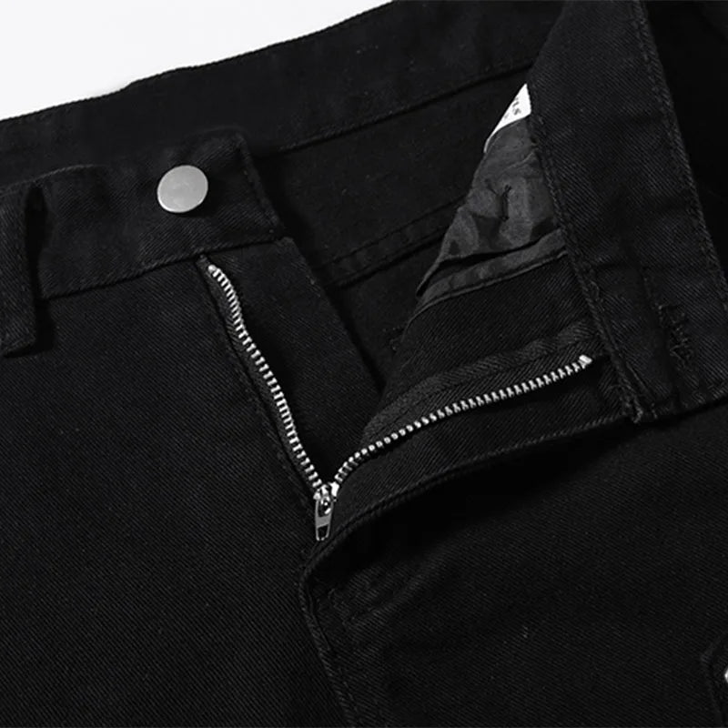 Men Cargo Jeans Vintage Stacked Black Hip Hop Flared Trousers Y2k High Street Baggy Denim Pants Casual Streetwear Unisex Street King Limited