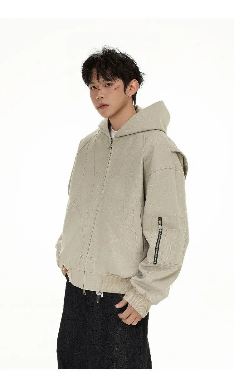 spring autumn hood bomber jacket men streetwear fashion loose casual hooded short cargo jacket cityboy coat outerwear unique cargo style 244