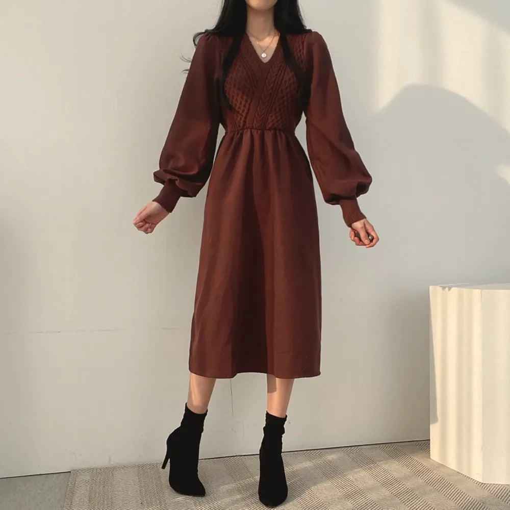 Winter Dress Long Elegant Splicing Stripes Y2k Knitted Dress Women Koean Fashion Long Sleeve Dresses Female Club Party Vestidos Street King Limited