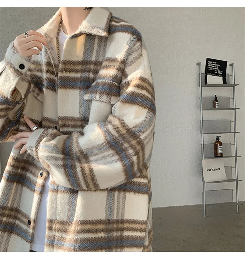 winter y2k vintage striped woolen jackets for men patchwork long sleeve plaid cardigan coats high street cargo shirt jacket unique cargo style 76