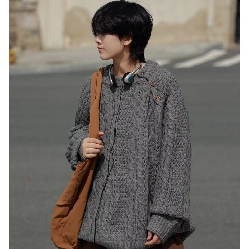 Thicken Japanese Retro Sweater Mens 2024 New College Couples Casual Warm Round Neck Pullover Red Simplicity Knitted Jacket Street King Limited