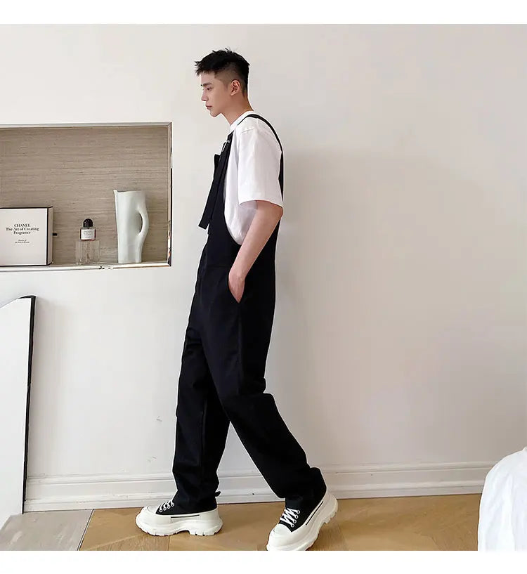 Trendy Men's Shoulder Strap Jumpsuit Pants Washed Loose Fitting Workwear Pants Multi Pocket Streetwear Cargo Suspenders Pants Street King Limited