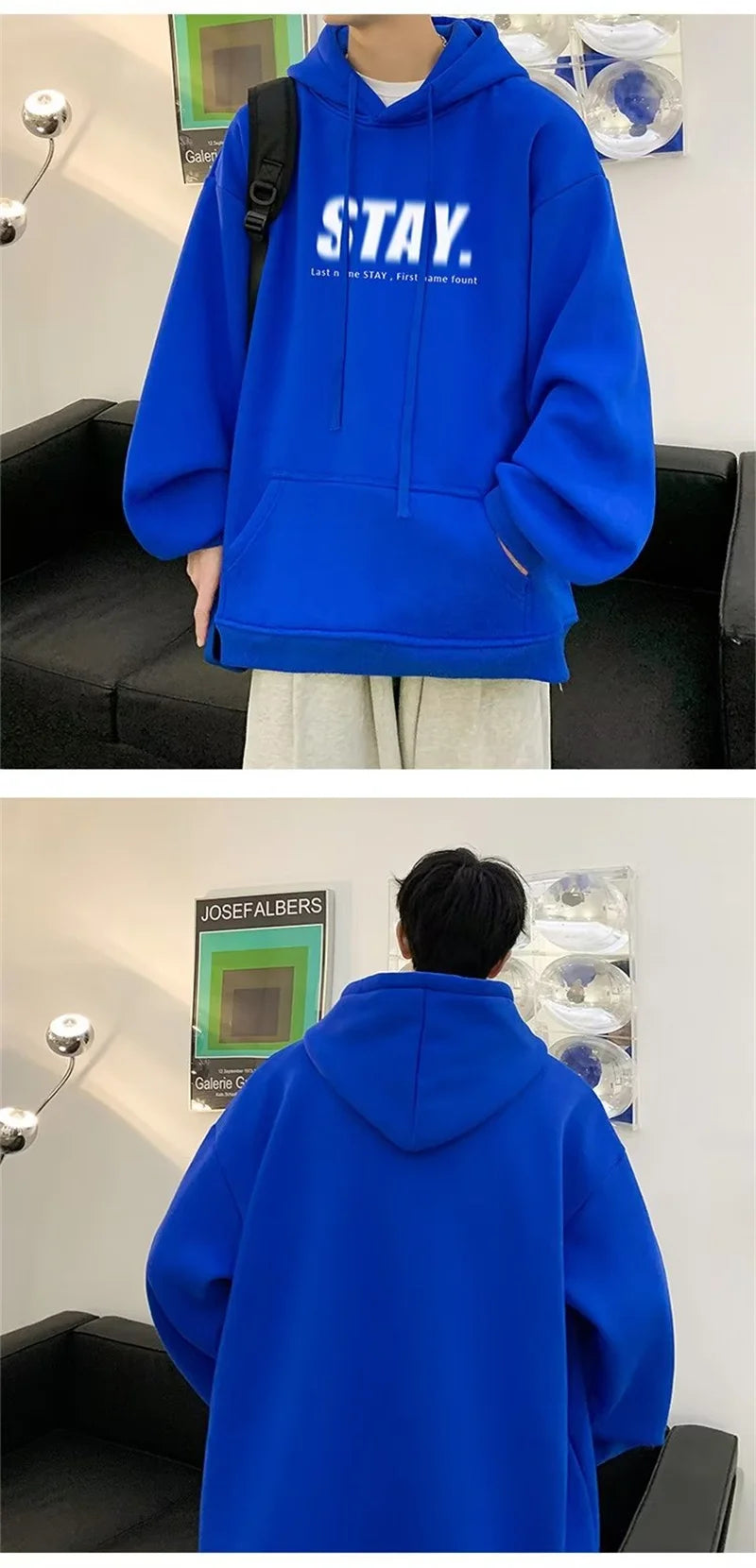 New in Letter STAY Print Sweatshirts Men Casual Vintage Fleece Pullovers Hoodies Autumn Y2K Streetwear Baggy Hoody Clothes Street King Limited