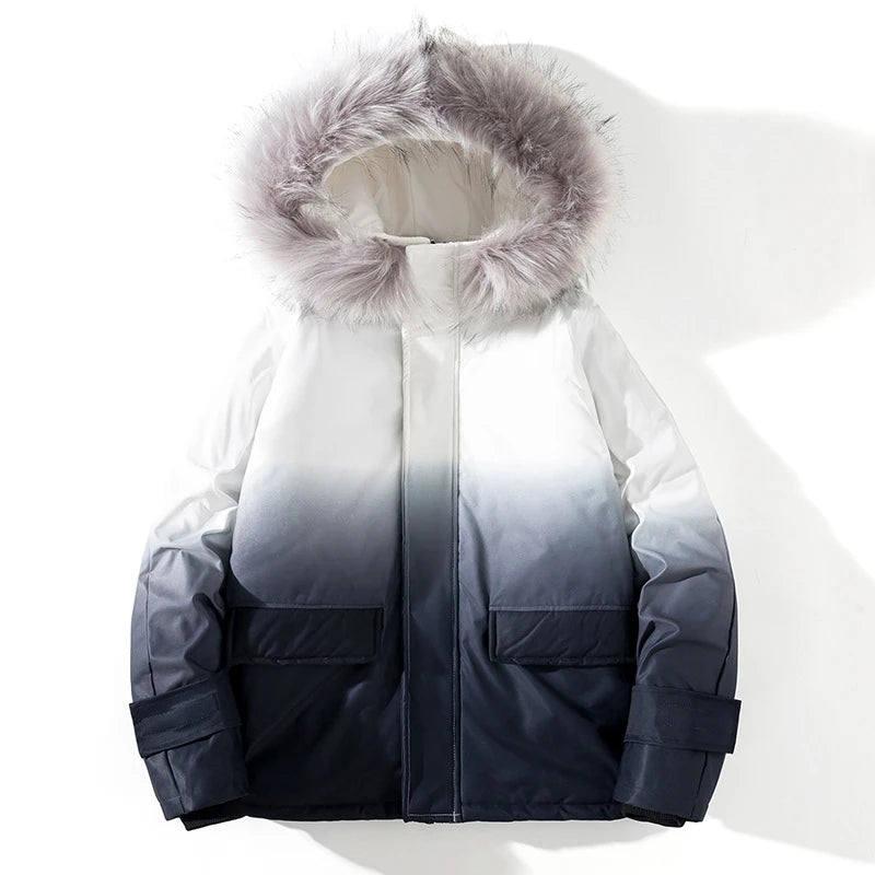 rainbowtouches winter warm gradient parkas men women streetwear thick jackets coat fashion harajuku hoody fur collar coats urban fashion pants