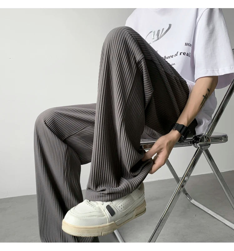 summer pleated pants men fashion oversized ice silk pants men japanese streetwear hip hop loose straight pants mens trousers unique default style 1252