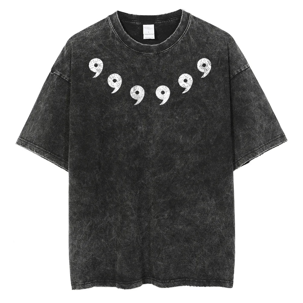 Trendy American Street Y2K Men's Retro Washed Hip-hop T-shirt Summer Ins Niche Pattern Printed Couple Personalized Tops Street King Limited