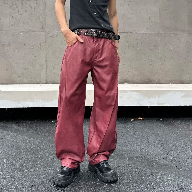 men streetwear fashion hip hop loose casual wide leg leather baggy motorcycle pant cityboy cargo pants trousers unique cargo style 2467