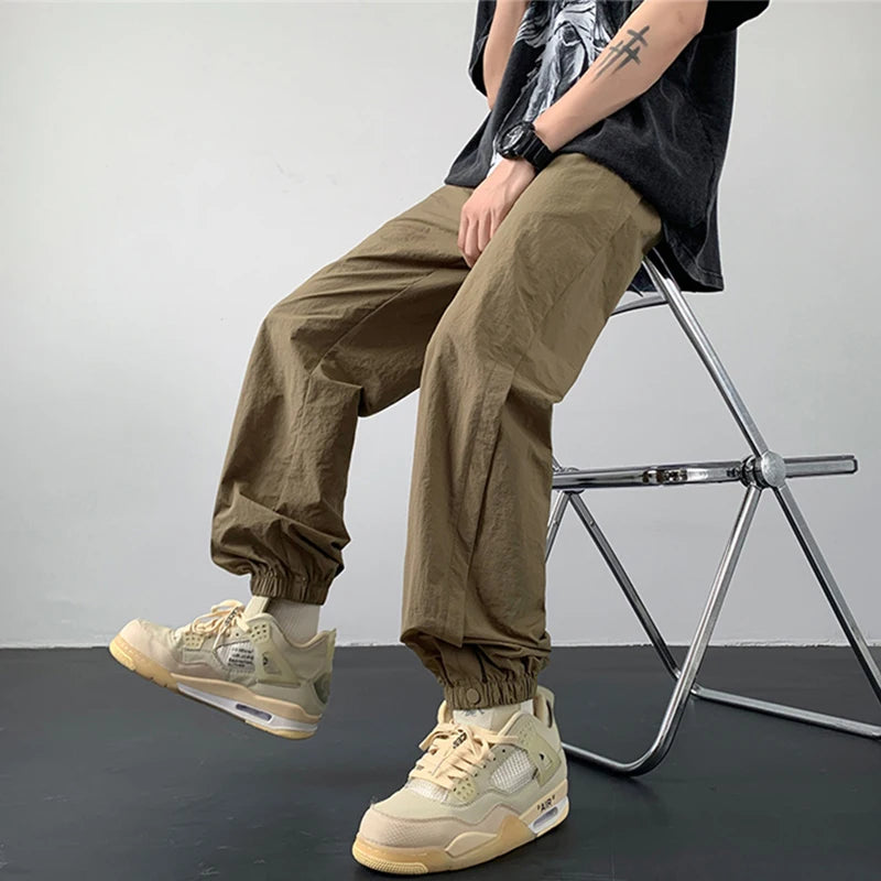 summer mens solid color breathable trousers male casual elastic waist fitness joggers sweatpants autumn baggy straight pants relaxed fit joggers
