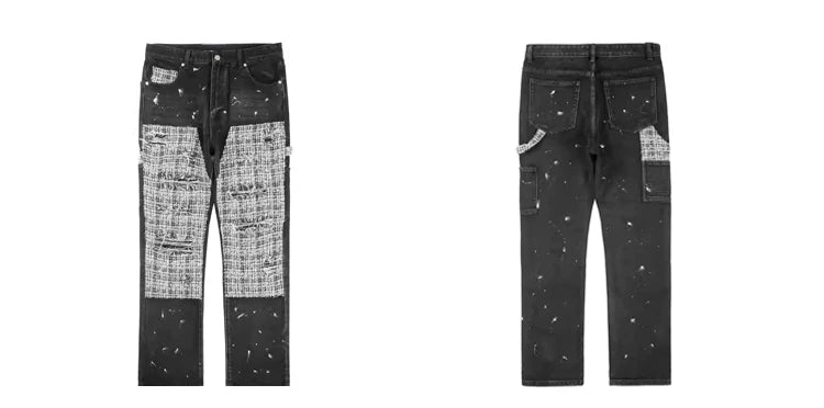 ripped holes patchwork denim jeans mens high street zipper straight jeans hip hop streetwear casual loose joggers jeans pants unique joggers style 1620