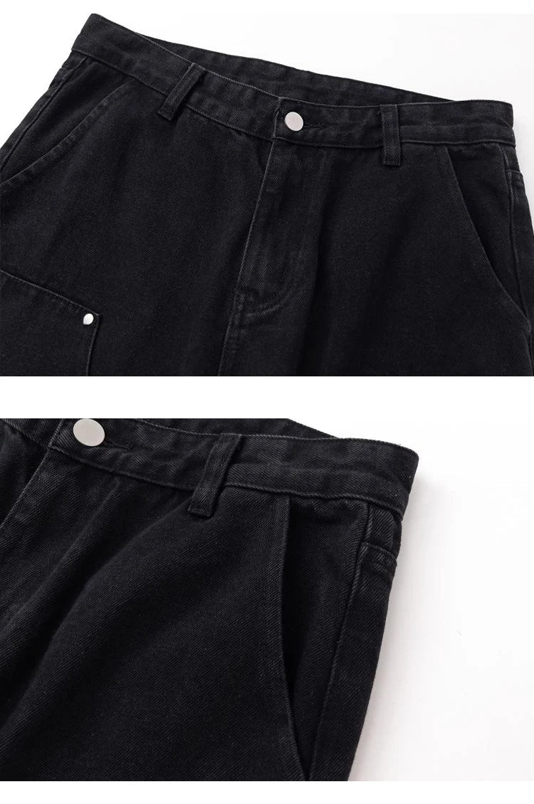 fashion knee adjust belt decoration denim jeans zipper straight jeans hip hop streetwear mens casual loose joggers jeans pants unique joggers style 1545
