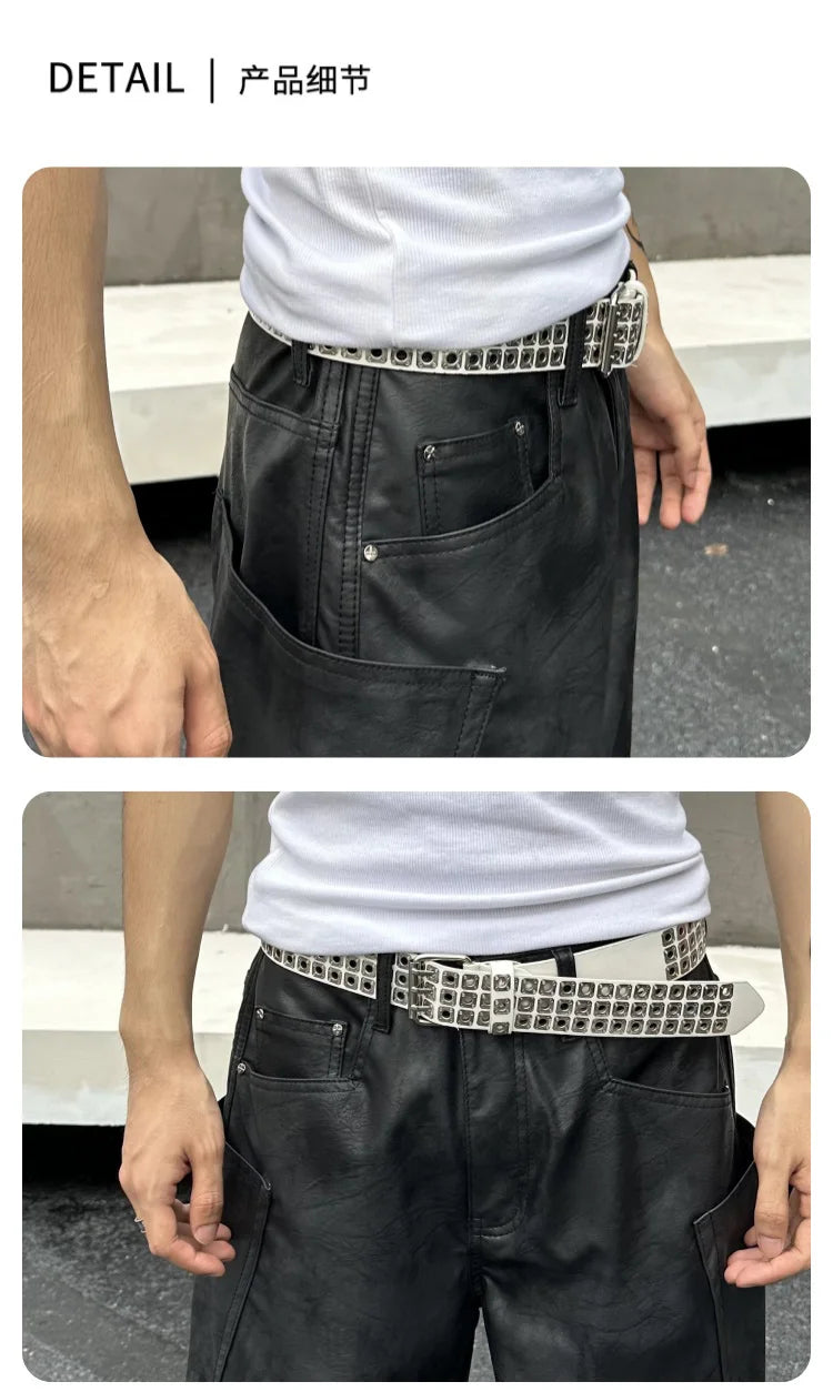 men brand fashion splice pocket loose casual wide leg leather baggy pant cityboy streetwear cargo motorcycle pants trousers unique cargo style 2423
