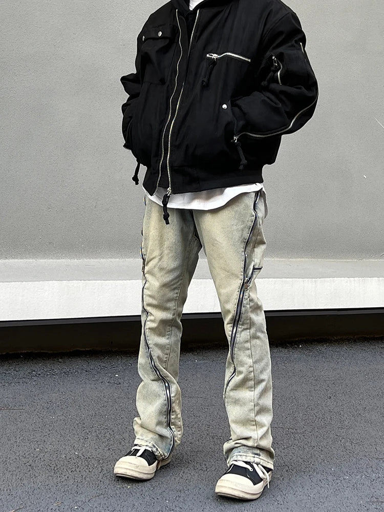 retro washed denim jean pants 2023 new casual zipper open loose straight jeans hip hop y2k pants mens jeans streetwear joggers unique joggers style 3186
