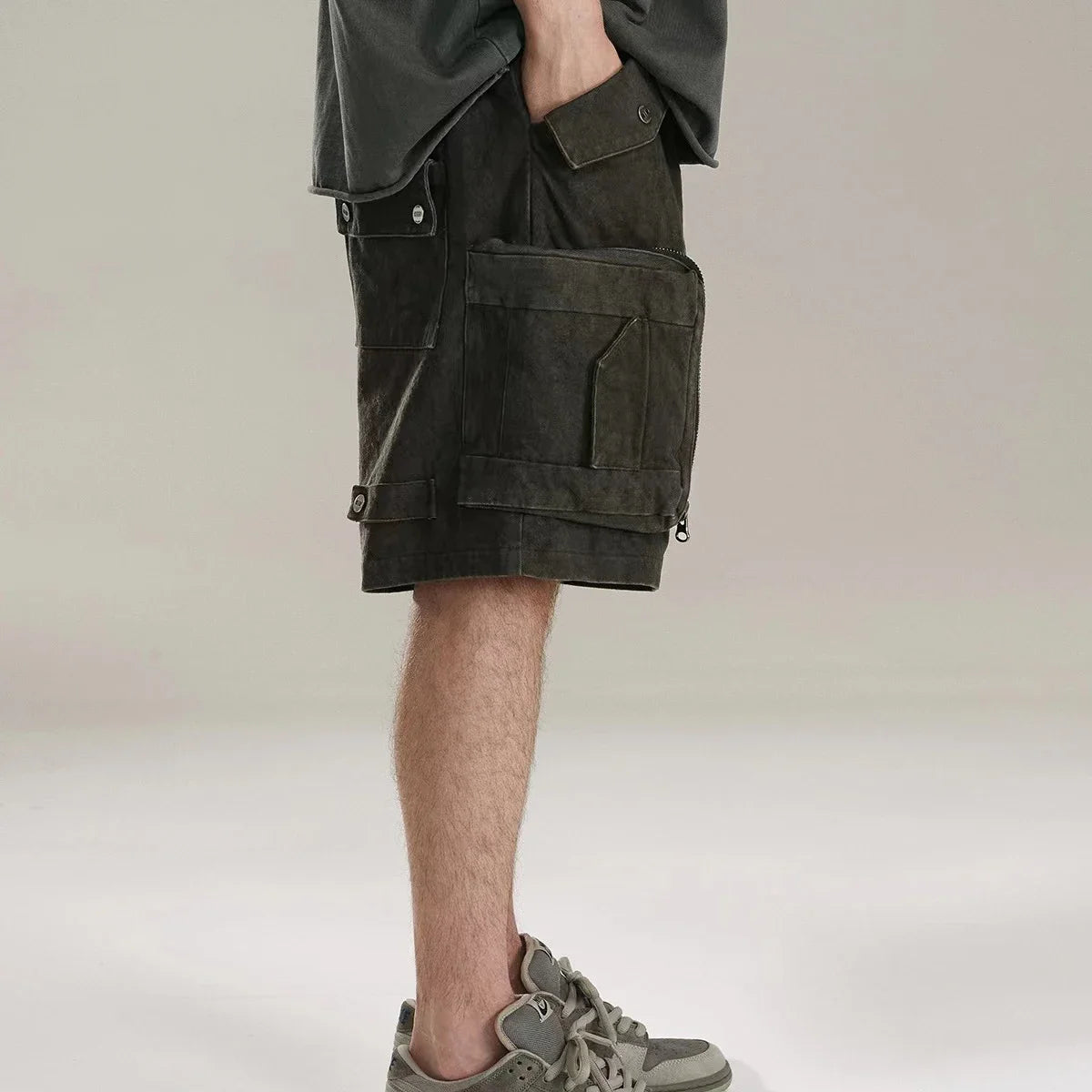 Heavy Industry Tie Dyed Canvas Washed Shell Shorts for Men and Women Wide Leg Baggy Cargo Short Oversize Loose Knee Length Pants Street King Limited